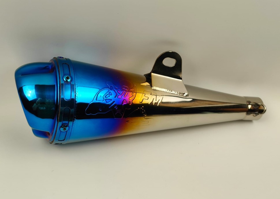 Глушитель (тюнинг) L-350*100mm, креп. d=48mm (нержавейка, сопло, синий, прямоток)