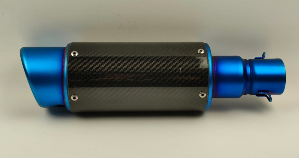 Глушитель (тюнинг) L-390*100mm (нержавейка, овал, карбон, синий, прямоток)