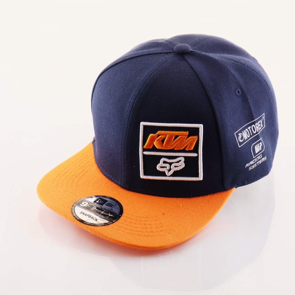 Бейсболка мультибренд FOX KTM (снепбек, сетка, сини-оранжевая)