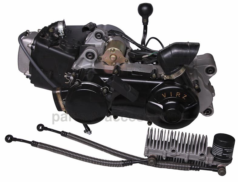 Двигатель скутера в сборе 1Р57QMJ-D, ATV 150-GY6 (маслянный радиатор, 2 шланга армированных)