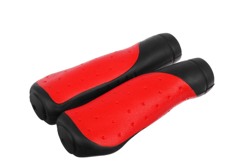 Ручки руля велосипедные (130mm) (резиновые, анатомические, цвет черный/красный)